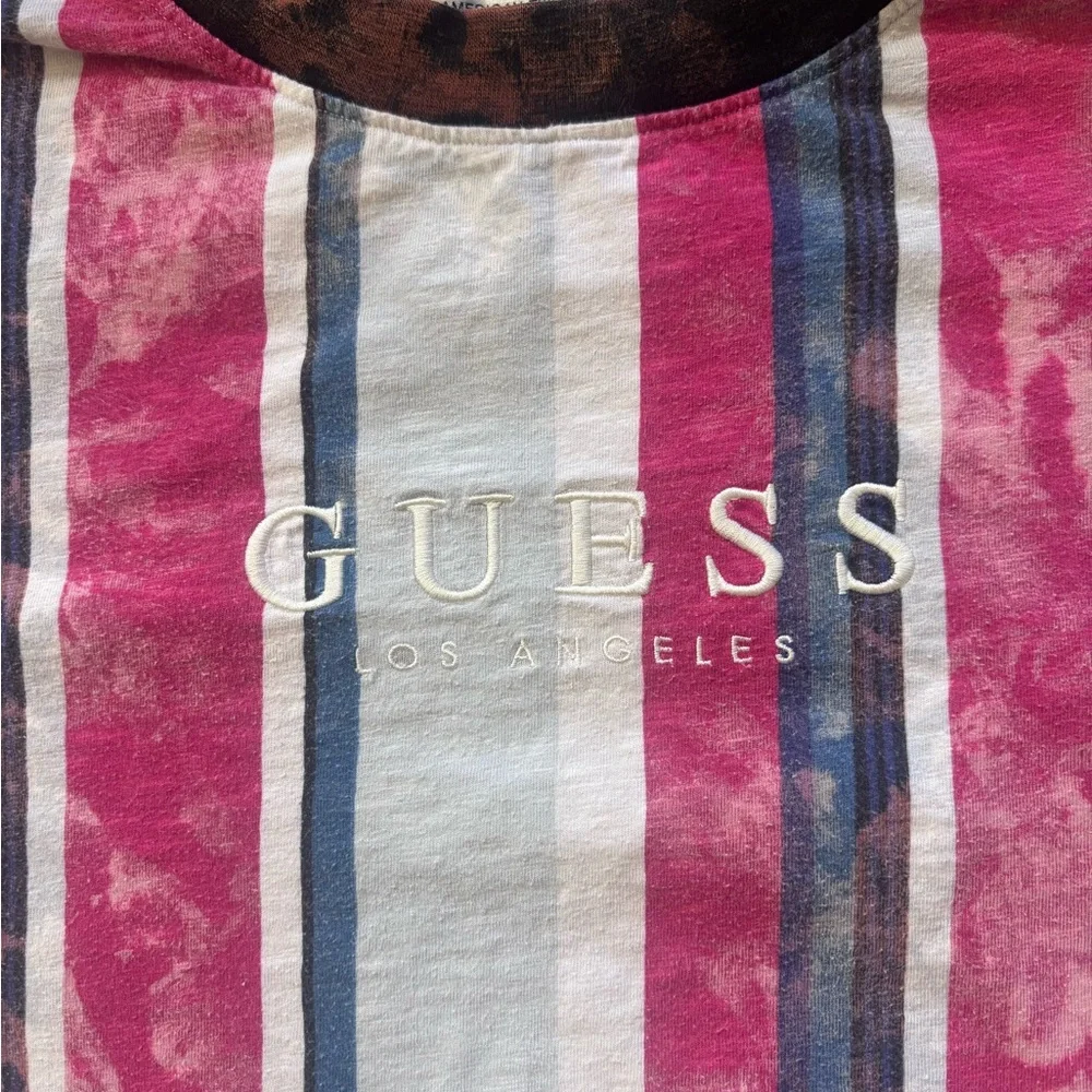 GUESS Kids White & Pink Striped Logo Tee - Picture 3 of 3